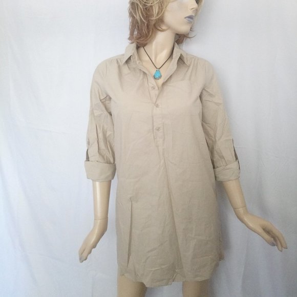 NWT $130 MICHAEL KORS Sand Safari Button Front Shirtdress Sz S 100% Cotton - Picture 2 of 11